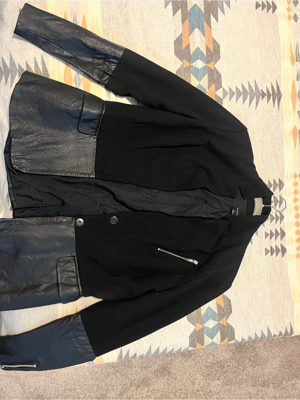 Black Mixed-Media Women's Leather-Accent Jacket